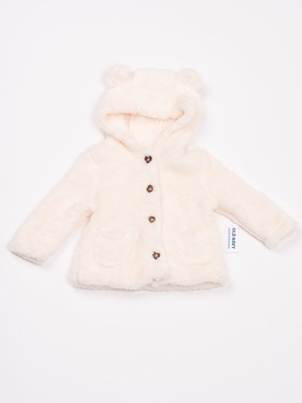 Old Navy Bear Ear Sherpa Hooded Jacket Cream 12-18M NWT